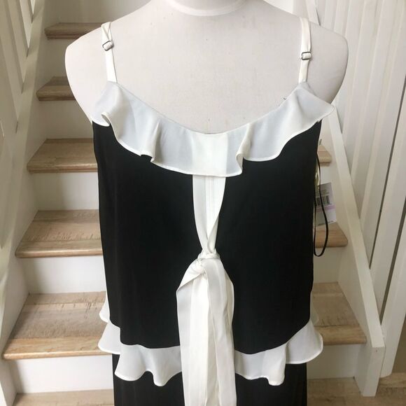NWE CeCe black white ruffle long chiffon maxi dress size  6 - Picture 3 of 8